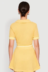 Womens Textured Knit Johnny Collar Crop Top, Yellow, Size L