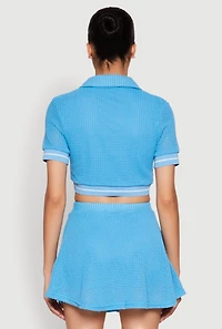 Womens Textured Knit Johnny Collar Crop Top,