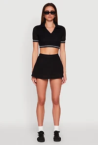 Womens Textured Knit Mini Skort, Black, Size M