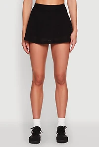 Womens Textured Knit Mini Skort, Black, Size M