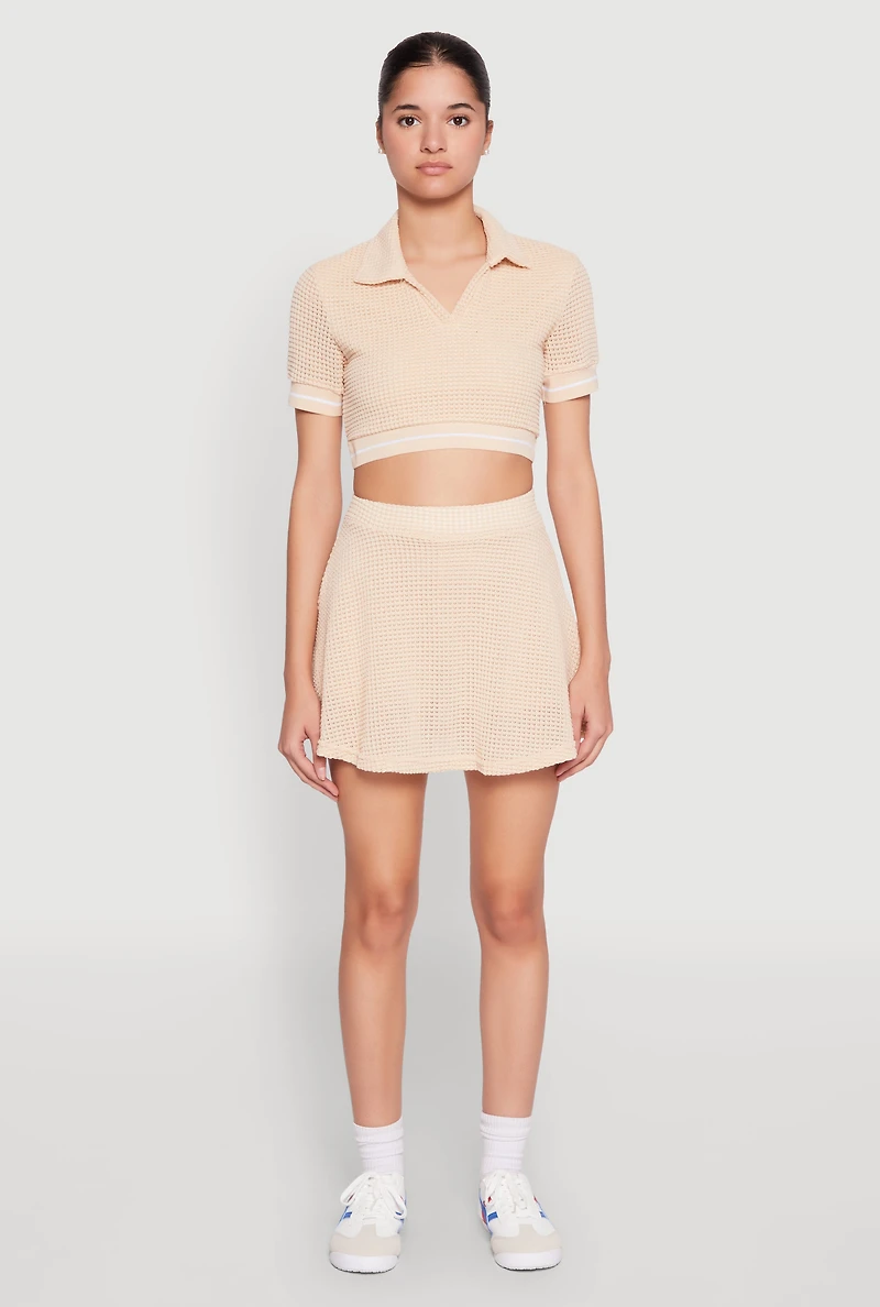 Womens Textured Knit Mini Skort, Khaki, Size M