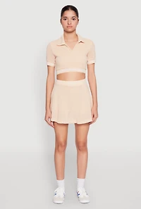 Womens Textured Knit Mini Skort, Khaki, Size M