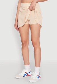 Womens Textured Knit Mini Skort, Khaki, Size M