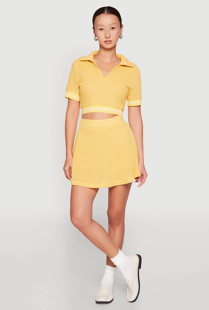 Womens Textured Knit Mini Skort, Yellow, Size M
