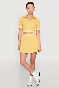 Womens Textured Knit Mini Skort, Yellow, Size M