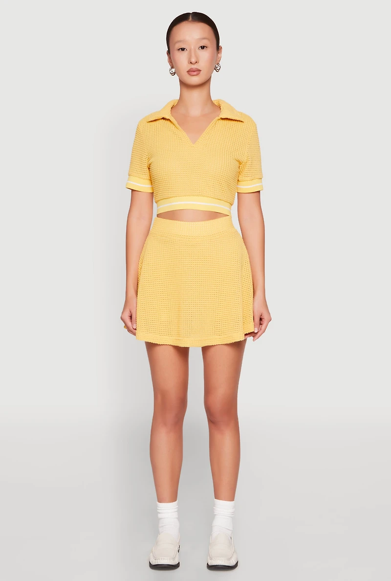 Womens Textured Knit Mini Skort, Yellow, Size M