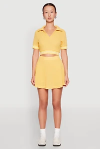 Womens Textured Knit Mini Skort, Yellow, Size M