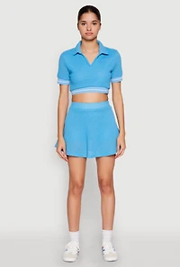Womens Textured Knit Mini Skort, Blue, Size M