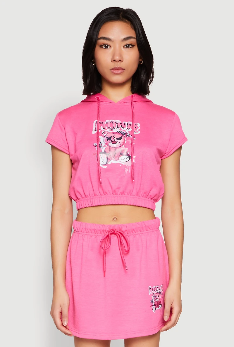 Womens Attitude Be Yourself Short Sleeve Hoodie, Pink, Size M