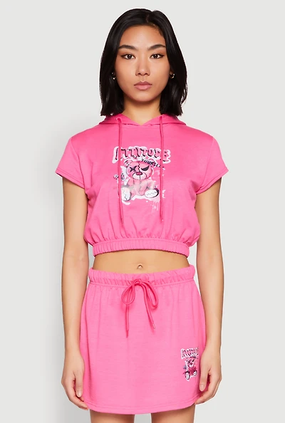 Womens Attitude Be Yourself Short Sleeve Hoodie, Pink, Size M