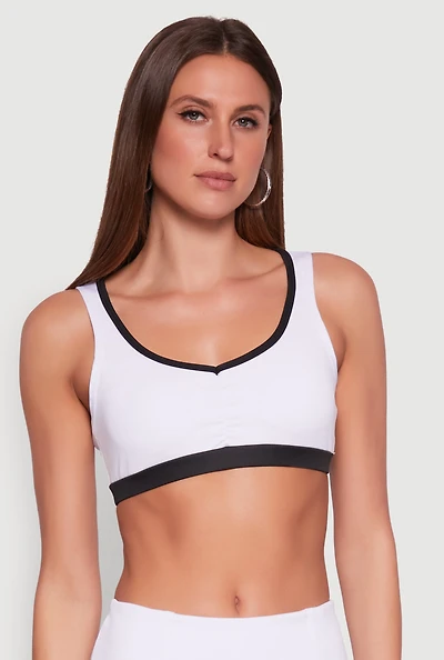 Womens Contrast Trim Caged Back Sports Bra, White, Size L