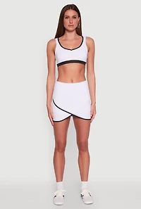 Womens Contrast Trim Caged Back Sports Bra, White, Size L
