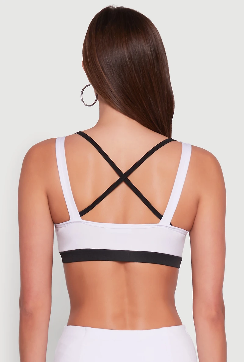 Womens Contrast Trim Caged Back Sports Bra, White,