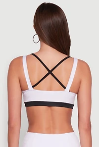 Womens Contrast Trim Caged Back Sports Bra, White,