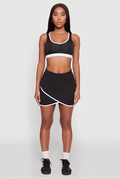 Womens Contrast Trim Faux Wrap Skort,