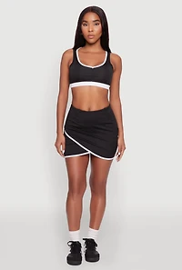 Womens Contrast Trim Faux Wrap Skort, L