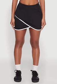 Womens Contrast Trim Faux Wrap Skort, Black,