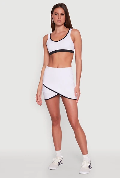 Womens Contrast Trim Faux Wrap Skort, White, Size XL