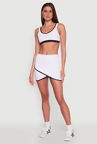 Womens Contrast Trim Faux Wrap Skort, White, Size XL