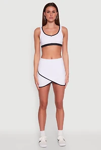 Womens Contrast Trim Faux Wrap Skort, White, Size XL