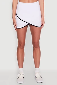 Womens Contrast Trim Faux Wrap Skort, White, Size XL