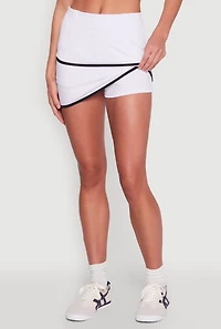 Womens Contrast Trim Faux Wrap Skort, White, Size XL