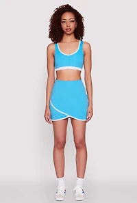 Womens Contrast Trim Faux Wrap Skort,