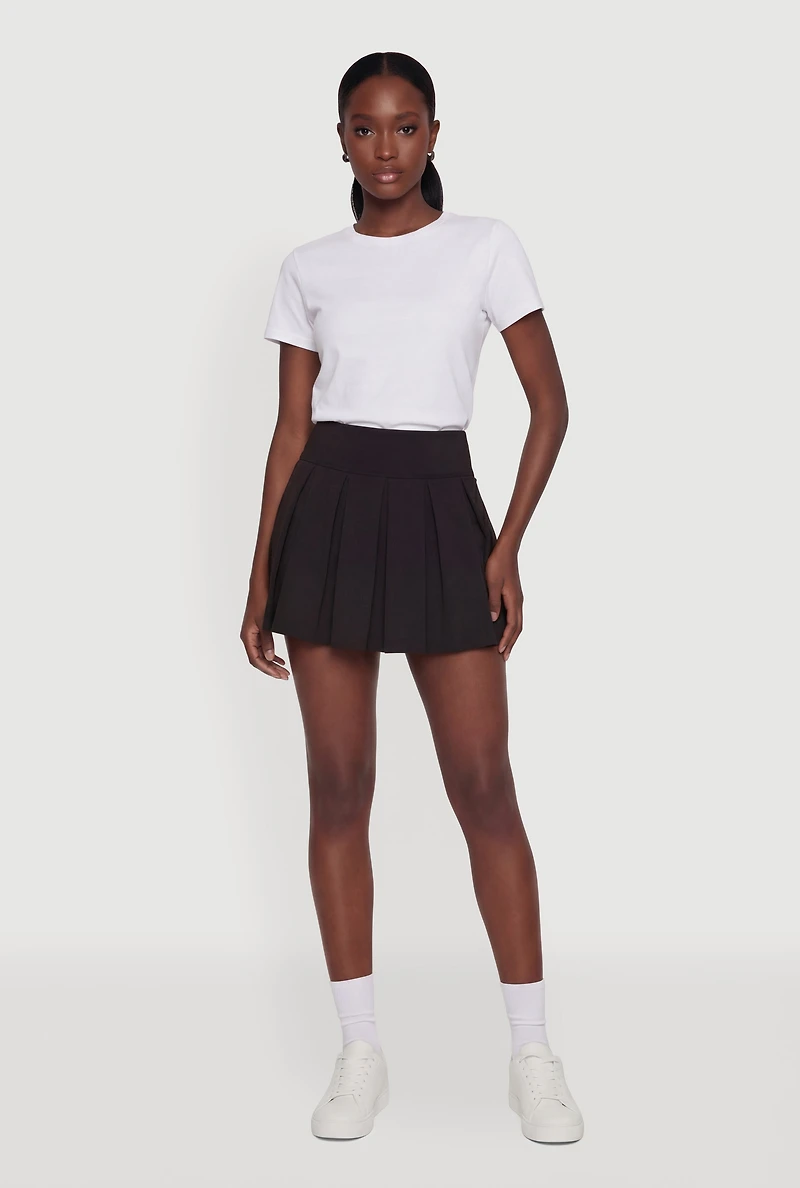 Pleated High Waisted Skirt with Cell Phone Pocket Shorts Lining