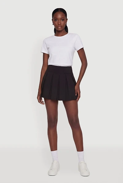 Pleated High Waisted Skirt with Cell Phone Pocket Shorts Lining