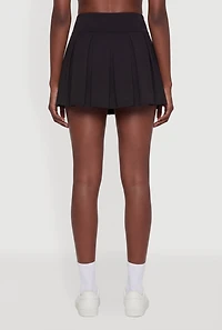 Pleated High Waisted Skirt with Cell Phone Pocket Shorts Lining
