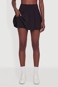 Pleated High Waisted Skirt with Cell Phone Pocket Shorts Lining