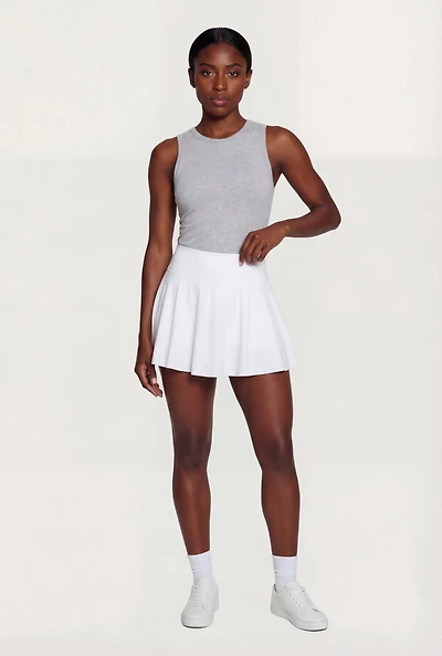 Pleated High Waisted Skirt with Cell Phone Pocket Shorts Lining
