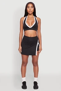 Womens Contrast Trim V Neck Racerback Crop Top, Black,
