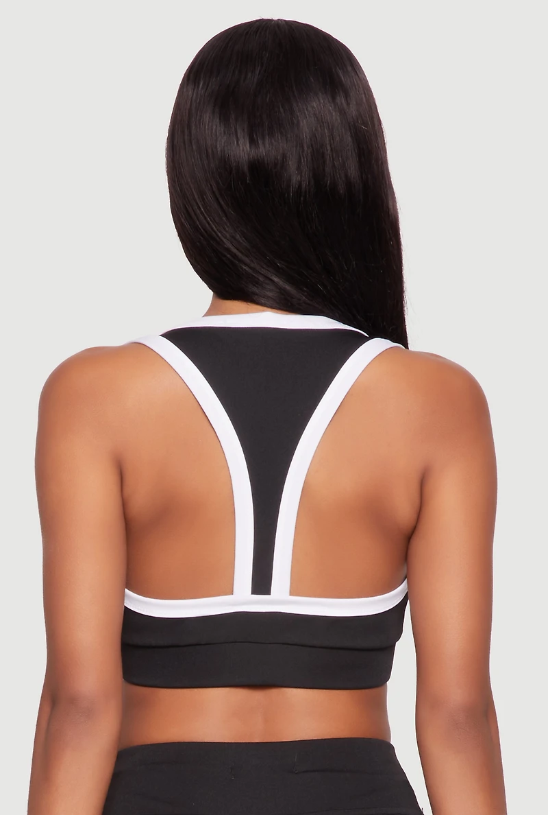 Womens Contrast Trim V Neck Racerback Crop Top, Black, Size S