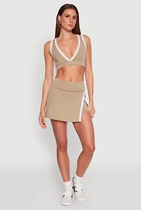 Womens Contrast Trim V Neck Racerback Crop Top,