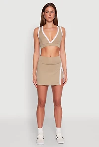 Womens Contrast Trim V Neck Racerback Crop Top, L