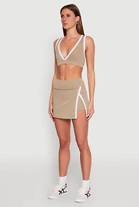 Womens Contrast Trim V Neck Racerback Crop Top,