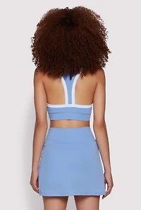 Womens Contrast Trim V Neck Racerback Crop Top, Blue,
