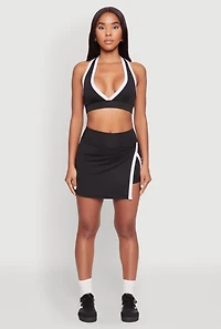 Contrast Trim Side Slit Skort