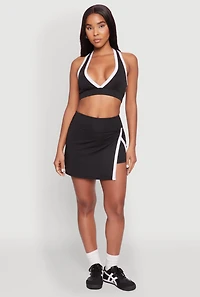 Womens Contrast Trim Side Slit Skort, Black, Size L