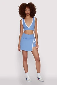 Womens Contrast Trim Side Slit Skort, Blue, Size S