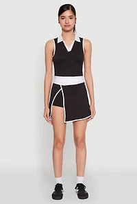Womens Contrast Trim Sleeveless Polo Shirt, Black, Size M
