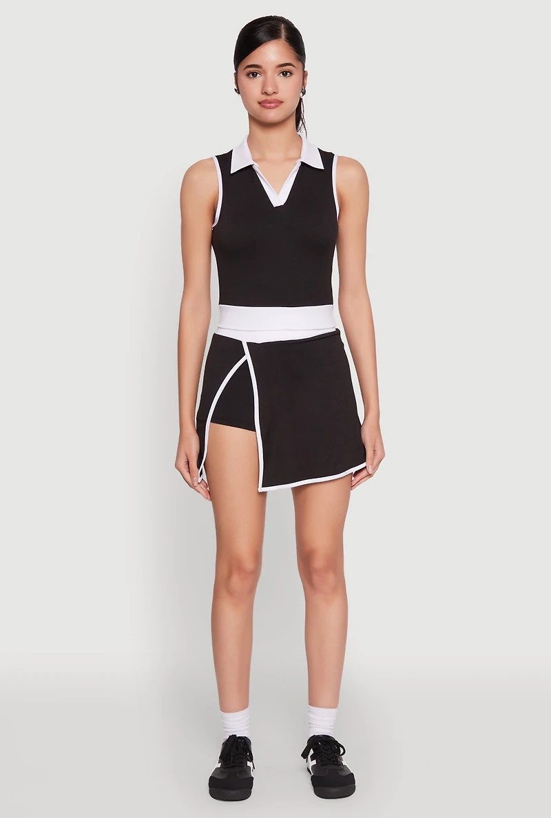 Contrast Trim Sleeveless Polo Shirt