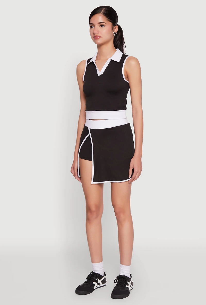 Womens Contrast Trim Sleeveless Polo Shirt, Black, Size M