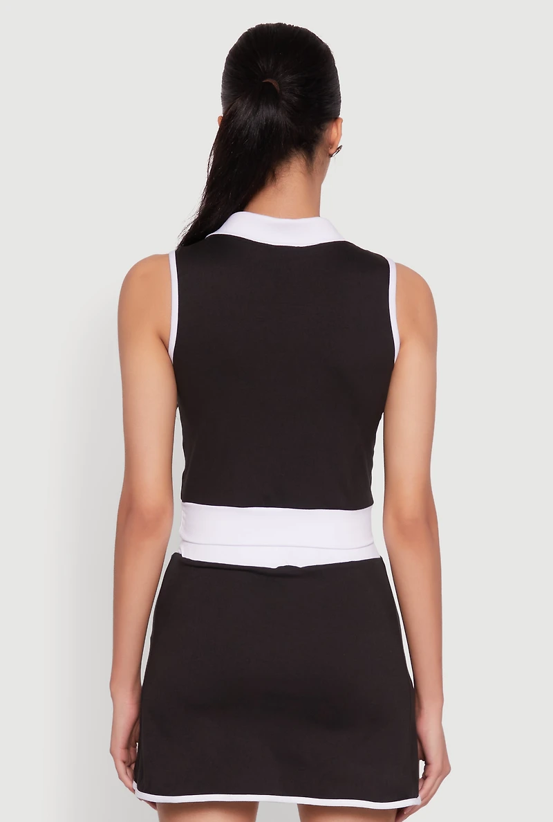 Womens Contrast Trim Sleeveless Polo Shirt, Black, Size M