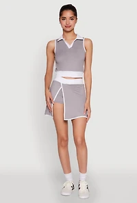 Womens Contrast Trim Sleeveless Polo Shirt, Grey, Size L