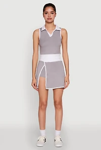 Womens Contrast Trim Sleeveless Polo Shirt, Grey, Size L