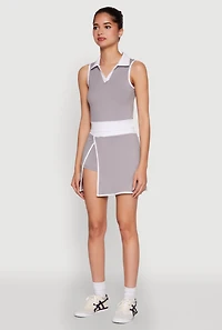 Womens Contrast Trim Sleeveless Polo Shirt, Grey, Size XL
