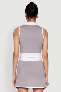 Womens Contrast Trim Sleeveless Polo Shirt, Grey, Size L