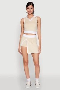 Womens Contrast Trim Sleeveless Polo Shirt, Beige, Size M